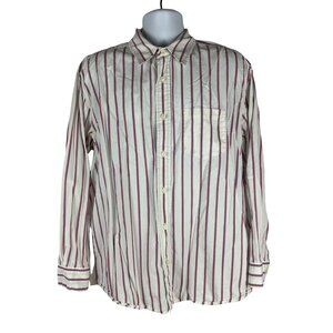 Old Navy Men's Large Long Sleeve White & Red Striped Button-Up Shirt 100% Cotton
